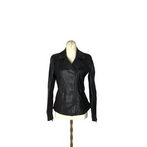 Carmin Form Fitting‎ Women's Quilted Faux Leather Moto Jacket Size Medium Black